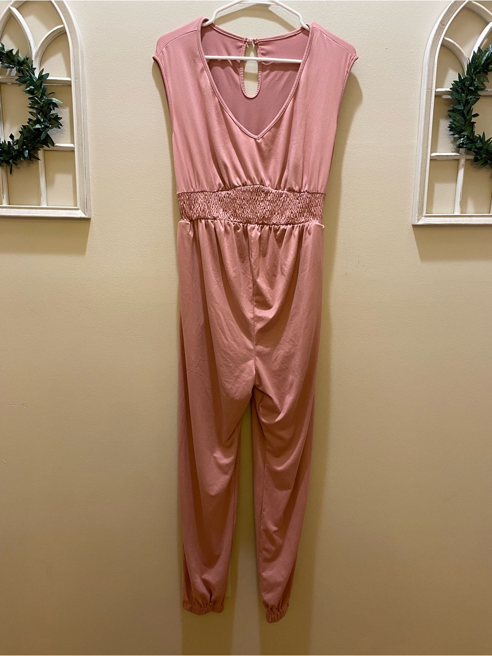 Dusty Rose cap sleeve Jumpsuit with Smocked Waist & POCKETS